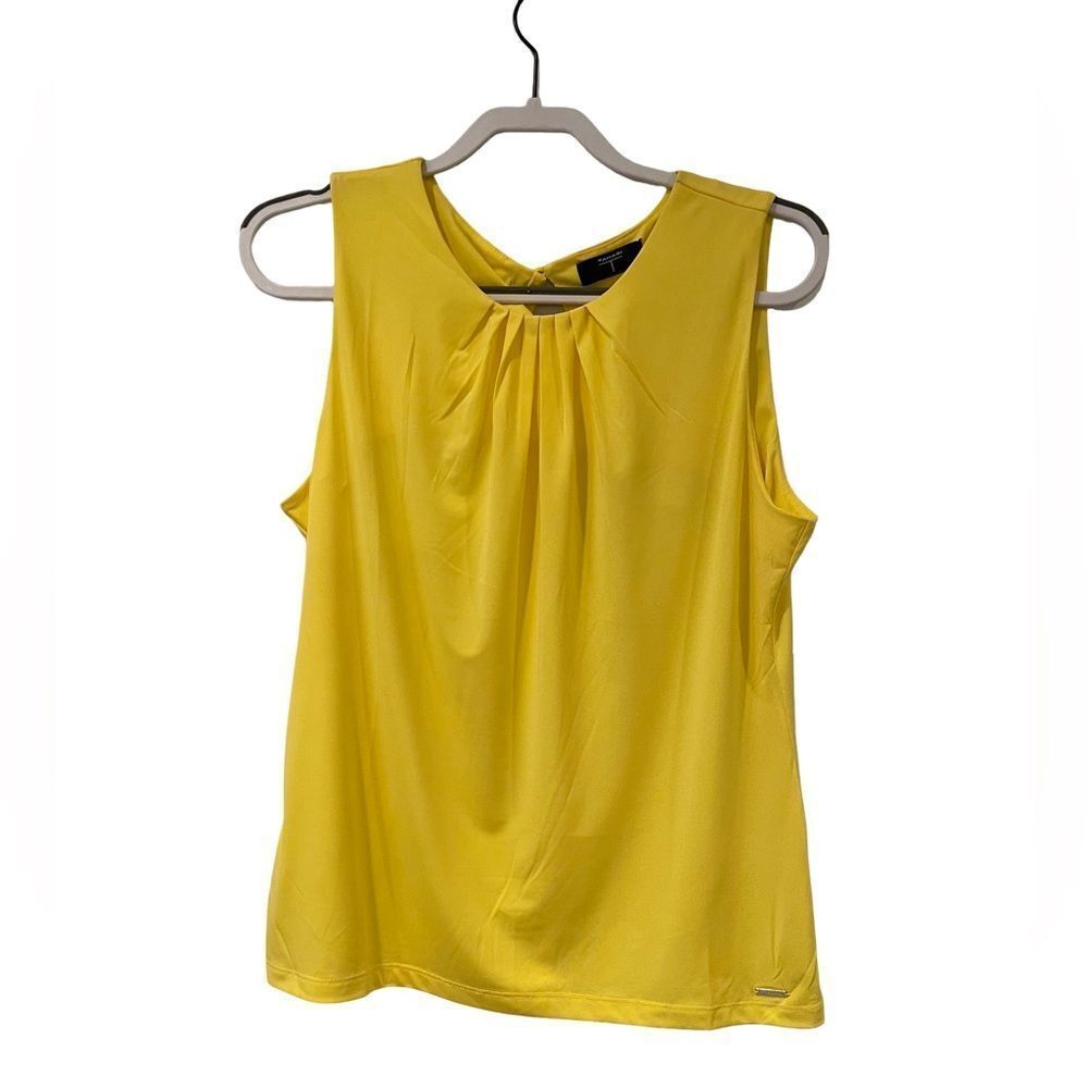 Tahari Vibrant Yellow Blouse. Keyhole Button Back